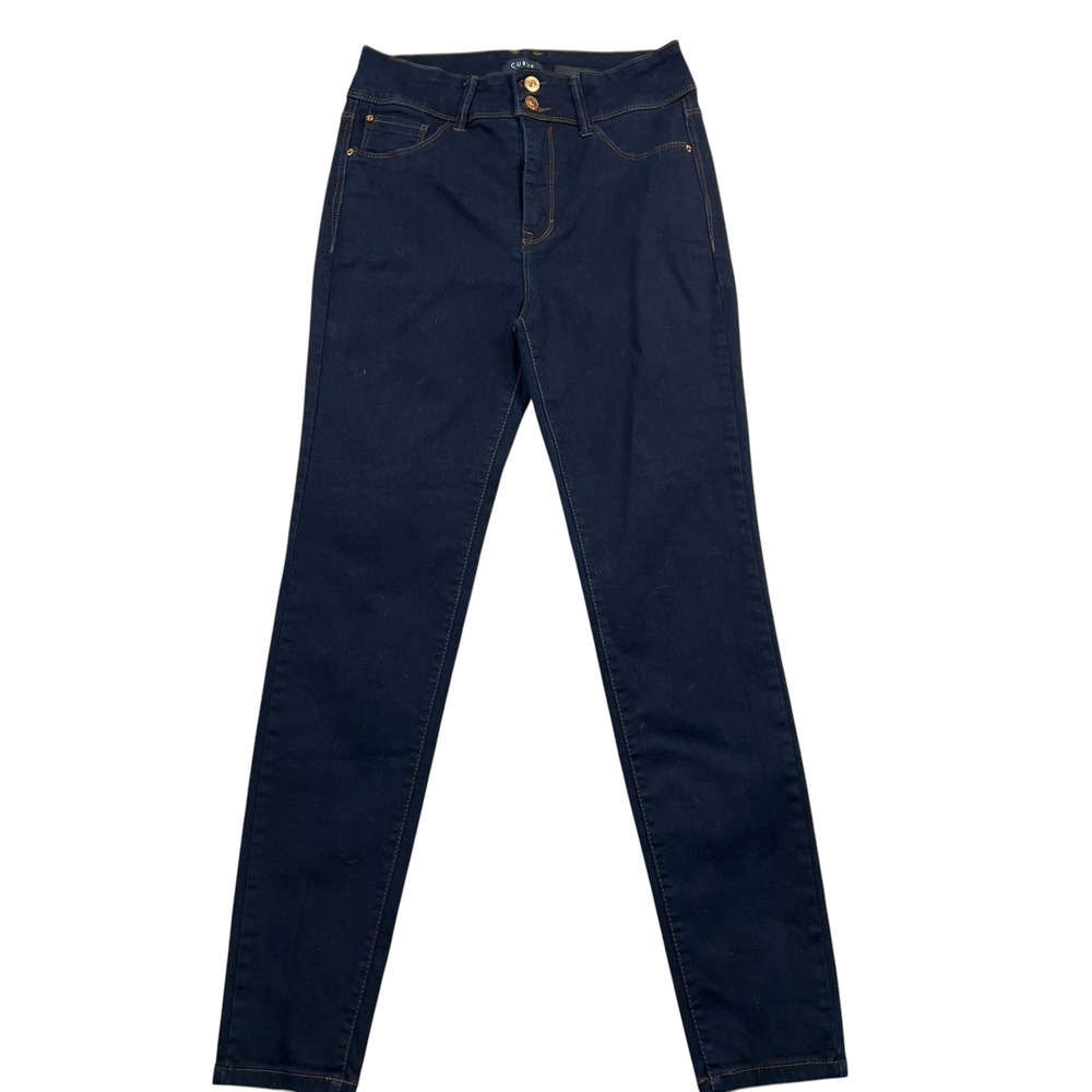 Curve Appeal Skinny Jeans Women 10/30 Blue High Rise Double Button Stretch Denim